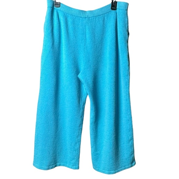 St. John Pants - St John Collection Size 16 Turquoise Santana Knit Wide Leg Cropped Pull On Pants